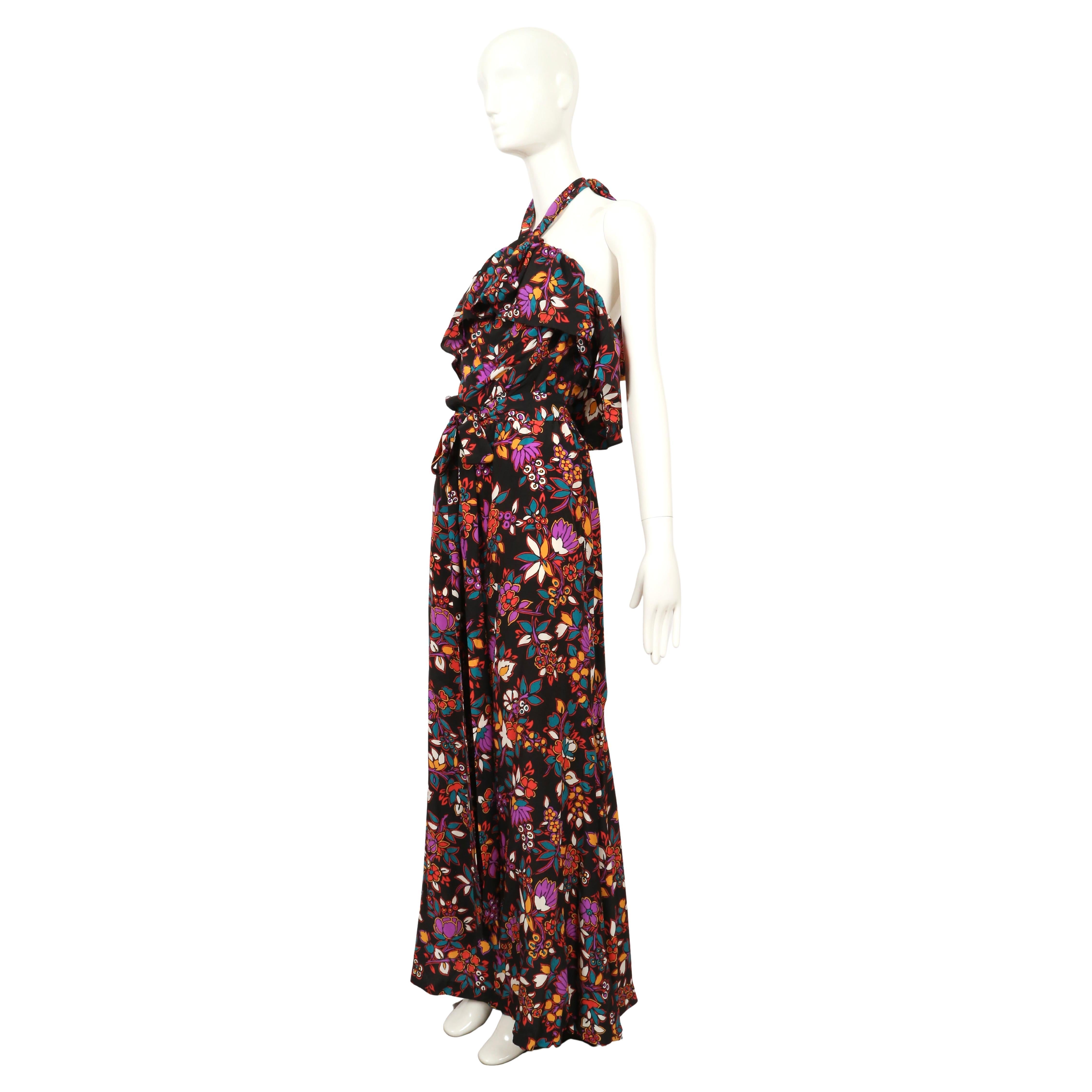 1983 YVES SAINT LAURENT vestido de seda floral negro RUNWAY en venta 1