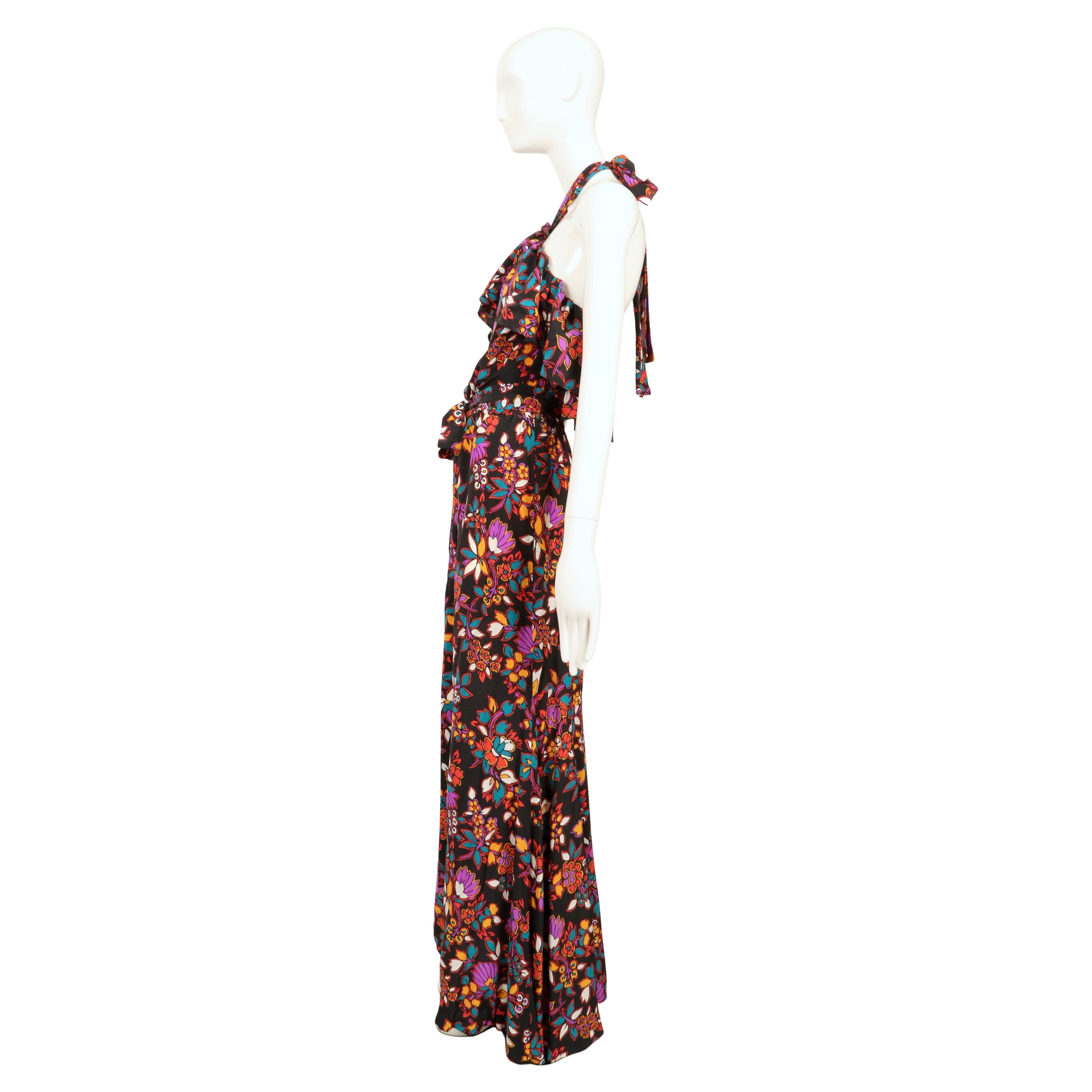 1983 YVES SAINT LAURENT vestido de seda floral negro RUNWAY en venta 2