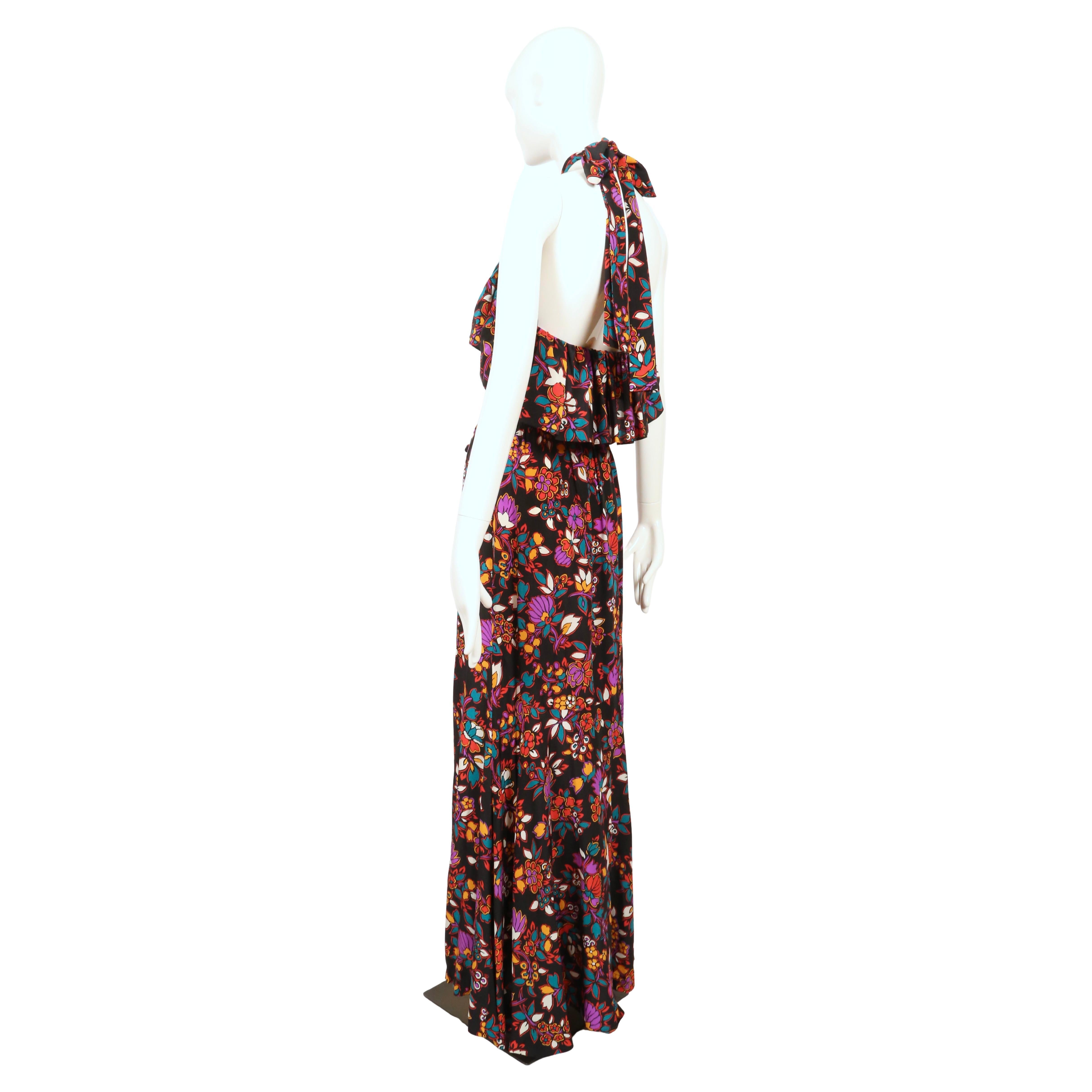 1983 YVES SAINT LAURENT vestido de seda floral negro RUNWAY en venta 3