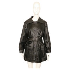 1983 YVES SAINT LAURENT dark grey leather runway jacket