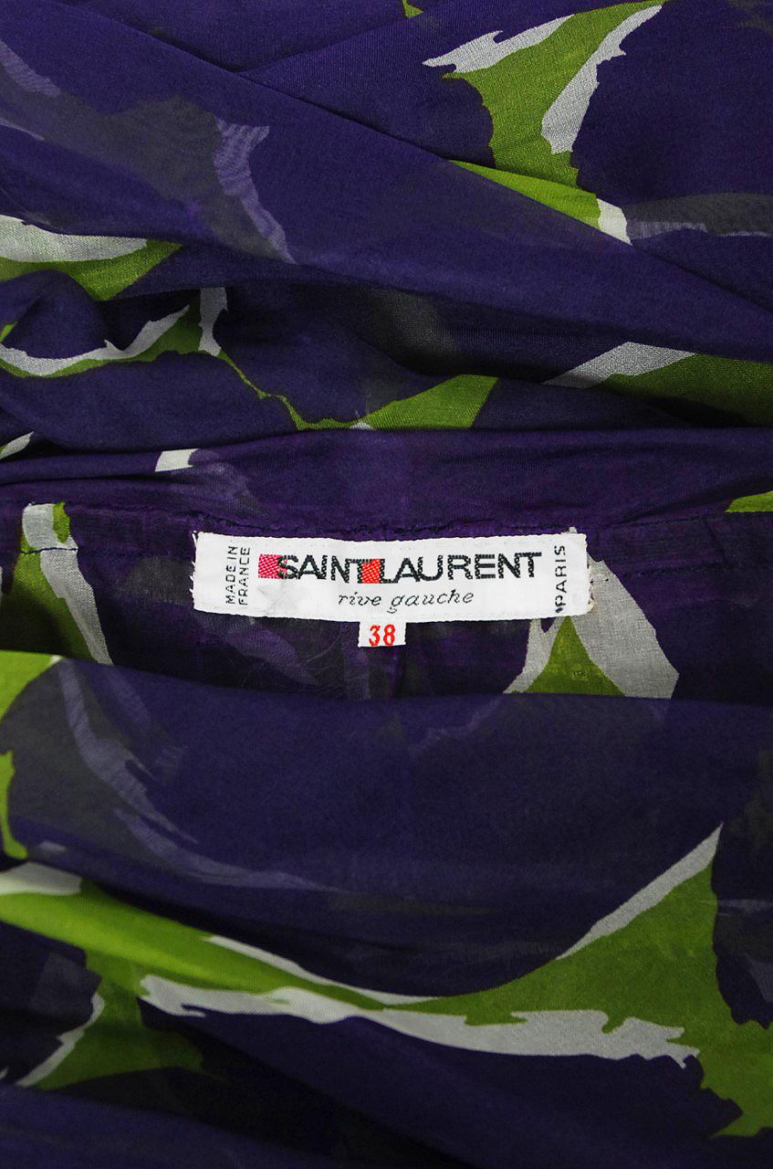 Vintage 1983 Yves Saint Laurent Documented Purple Print Silk Strapless Gown 4