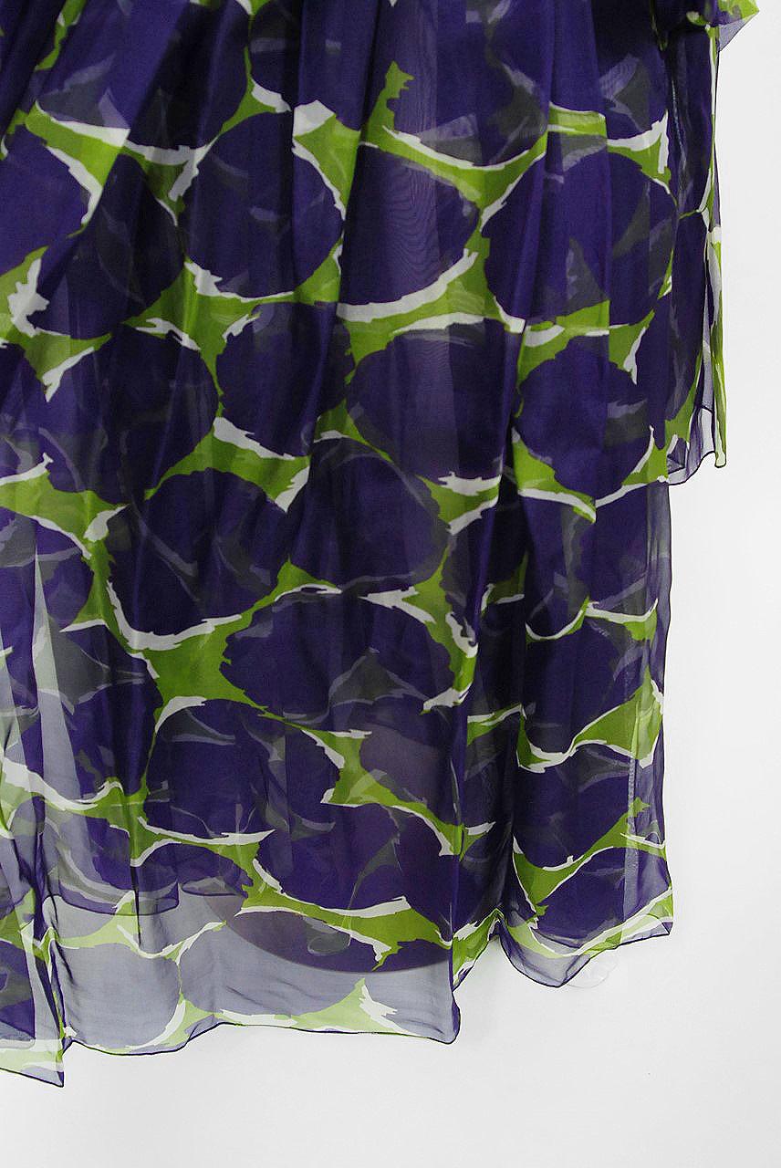 Vintage 1983 Yves Saint Laurent Documented Purple Print Silk Strapless Gown 1