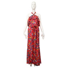 1983 YVES SAINT LAURENT red floral silk RUNWAY dress