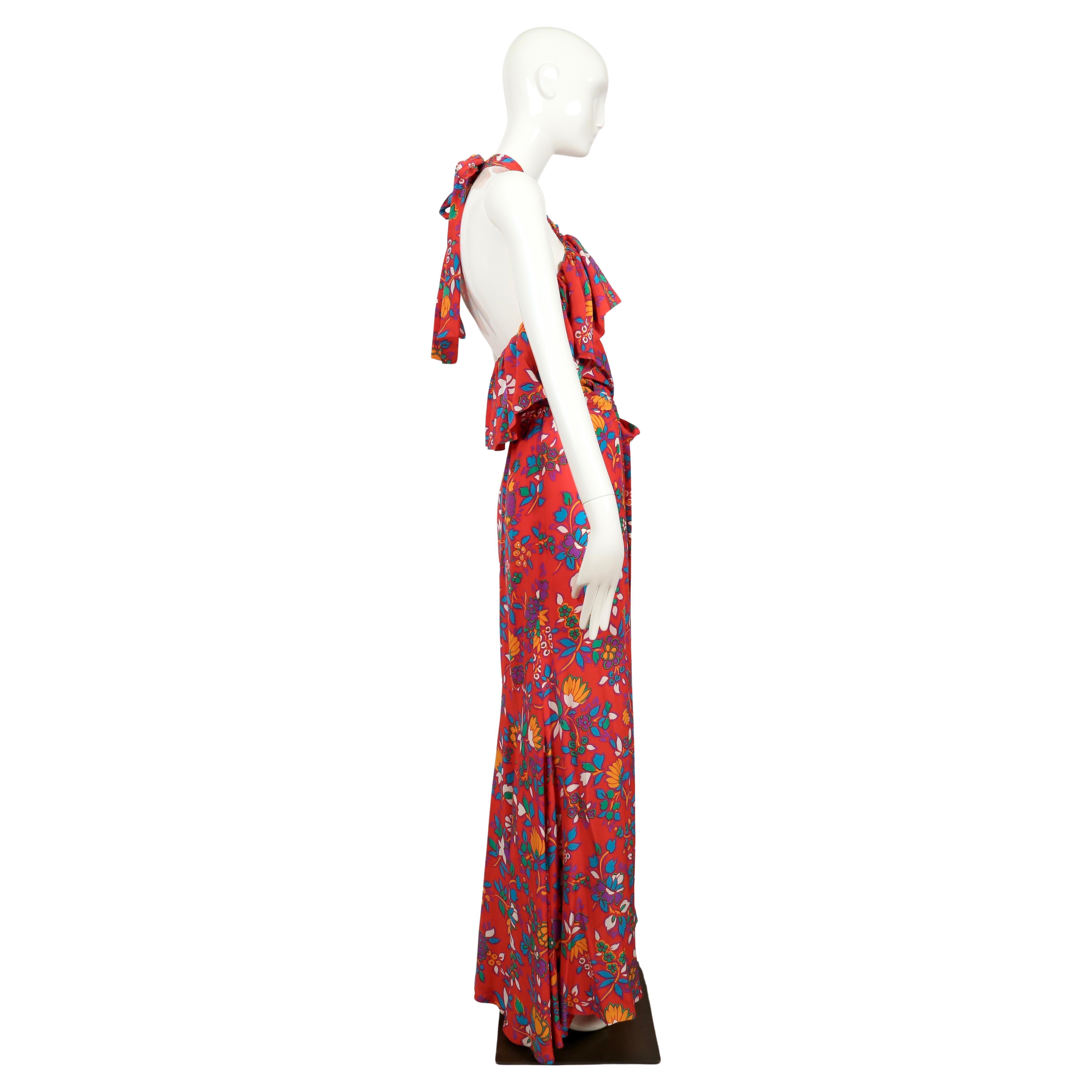 De las mujeres 1983 YVES SAINT LAURENT vestido RUNWAY de seda floral roja en venta