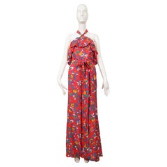 1983 YVES SAINT LAURENT red floral silk RUNWAY dress