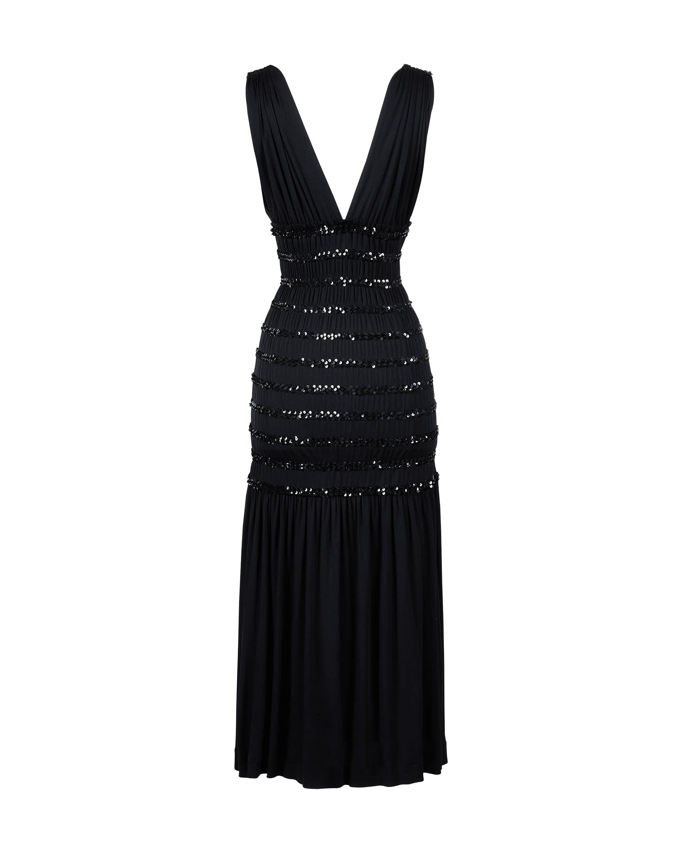 1983 Yves Saint Laurent Rive Gauche Black Jersey Sequin Dress In Good Condition In North Hollywood, CA