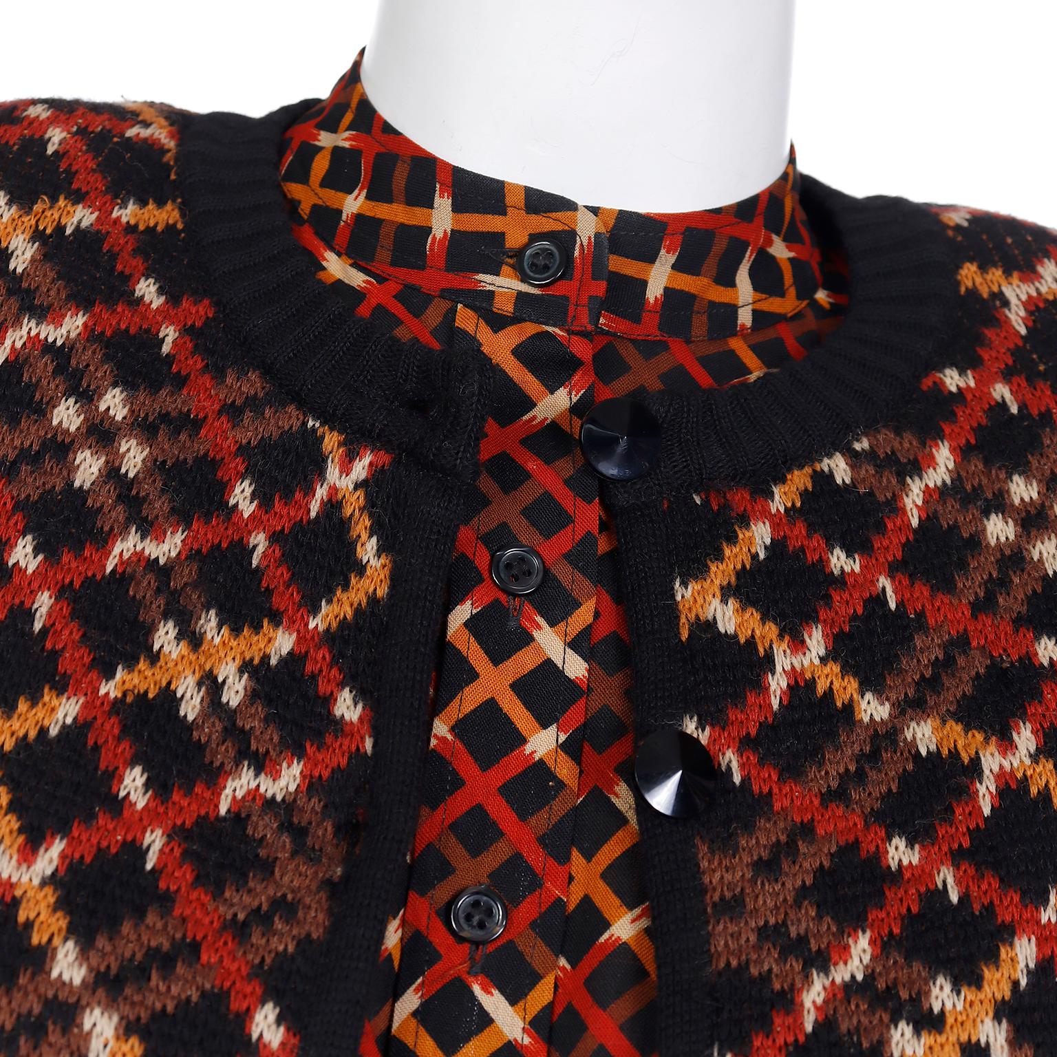 1983 Yves Saint Laurent Runway 3 piece Plaid Wool Skirt Blouse Sweater Outfit 3