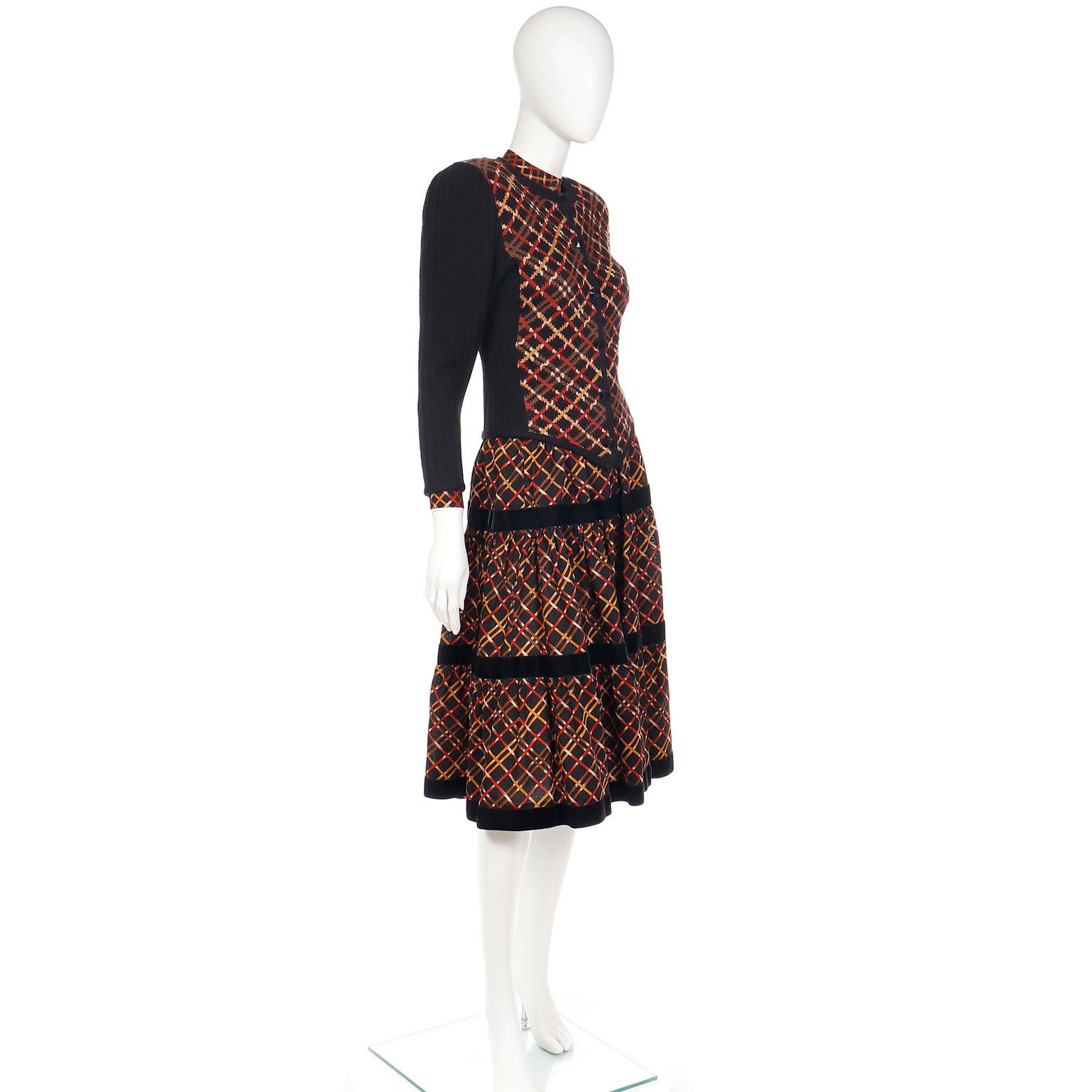 1983 Yves Saint Laurent Runway 3 piece Plaid Wool Skirt Blouse Sweater Outfit In Excellent Condition In Portland, OR