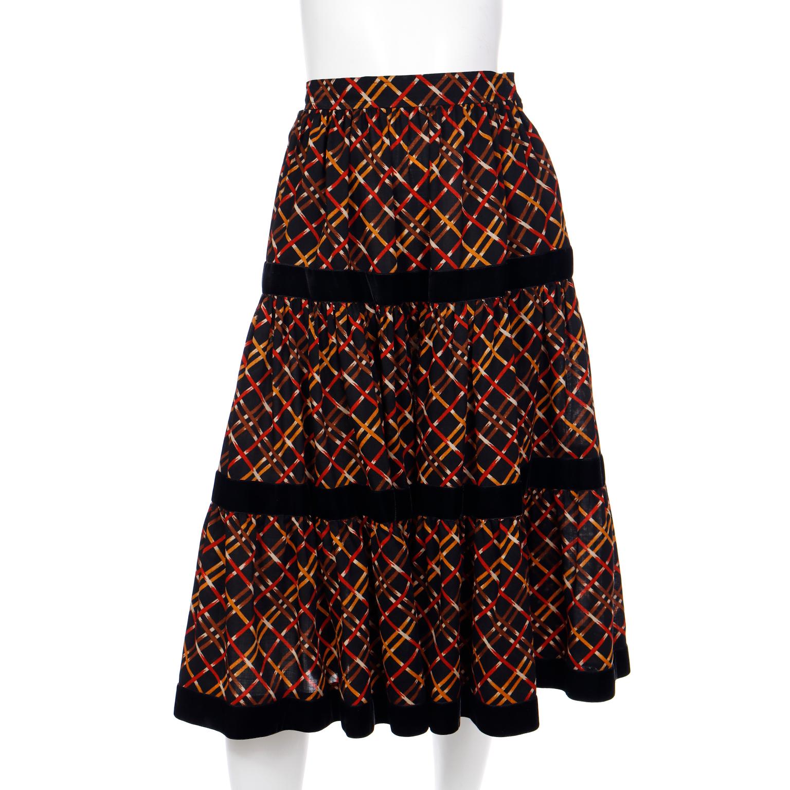 1983 Yves Saint Laurent Runway 3 piece Plaid Wool Skirt Blouse Sweater Outfit 1