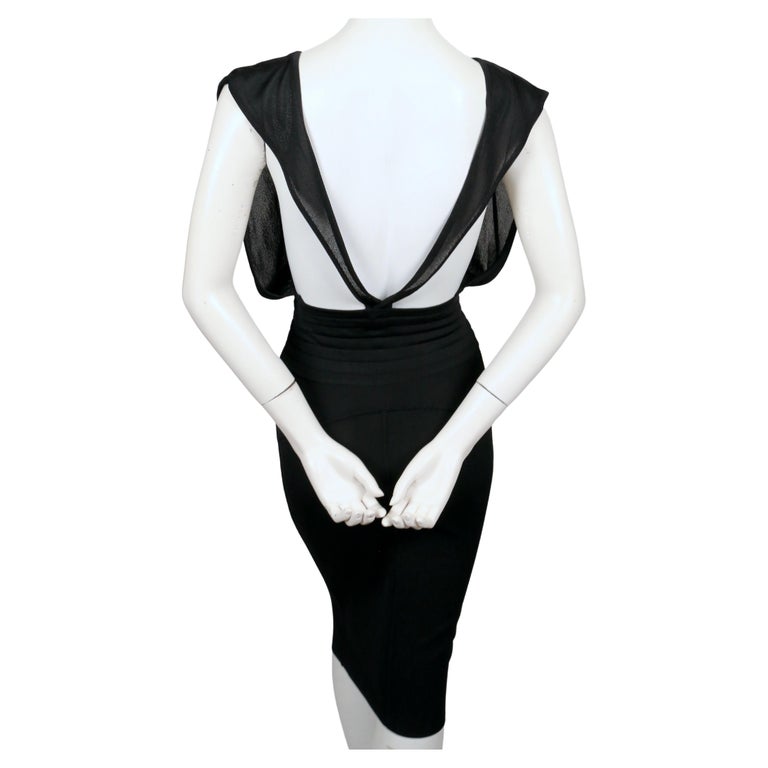 1984 AZZEDINE ALAIA black knit dress with wide elastic waistband For Sale 5