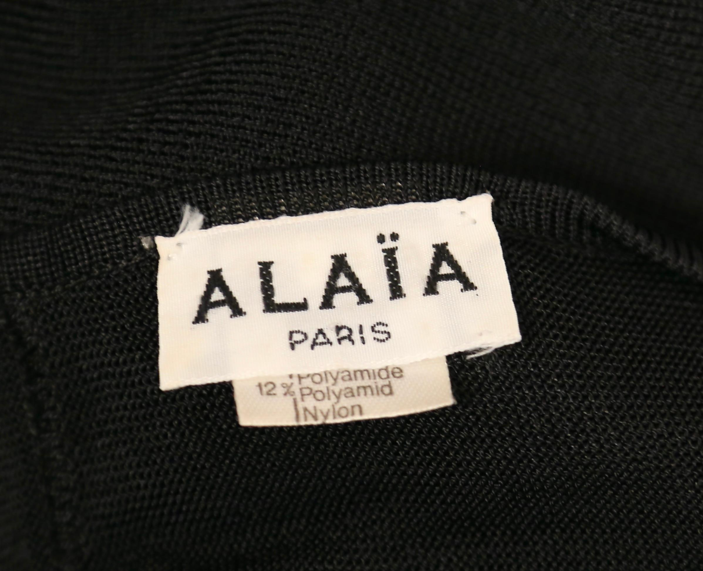 1984 AZZEDINE ALAIA black knit dress with wide elastic waistband For Sale 6