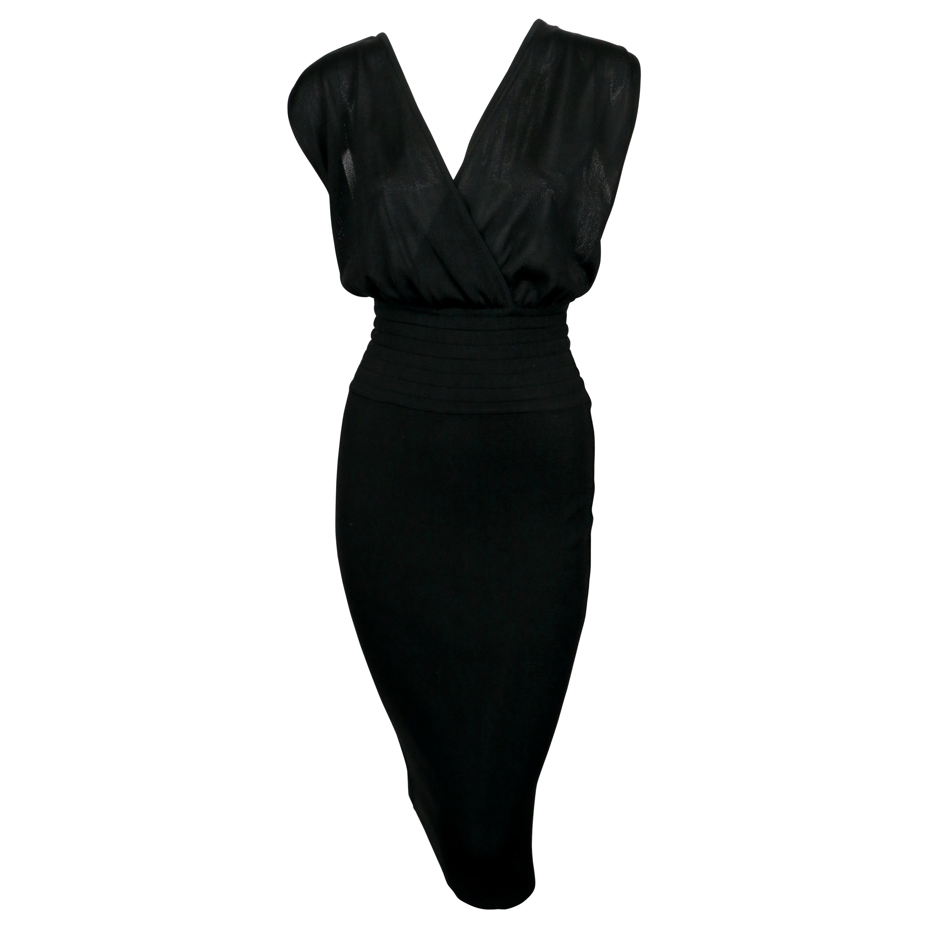 1984 AZZEDINE ALAIA black knit dress with wide elastic waistband For Sale
