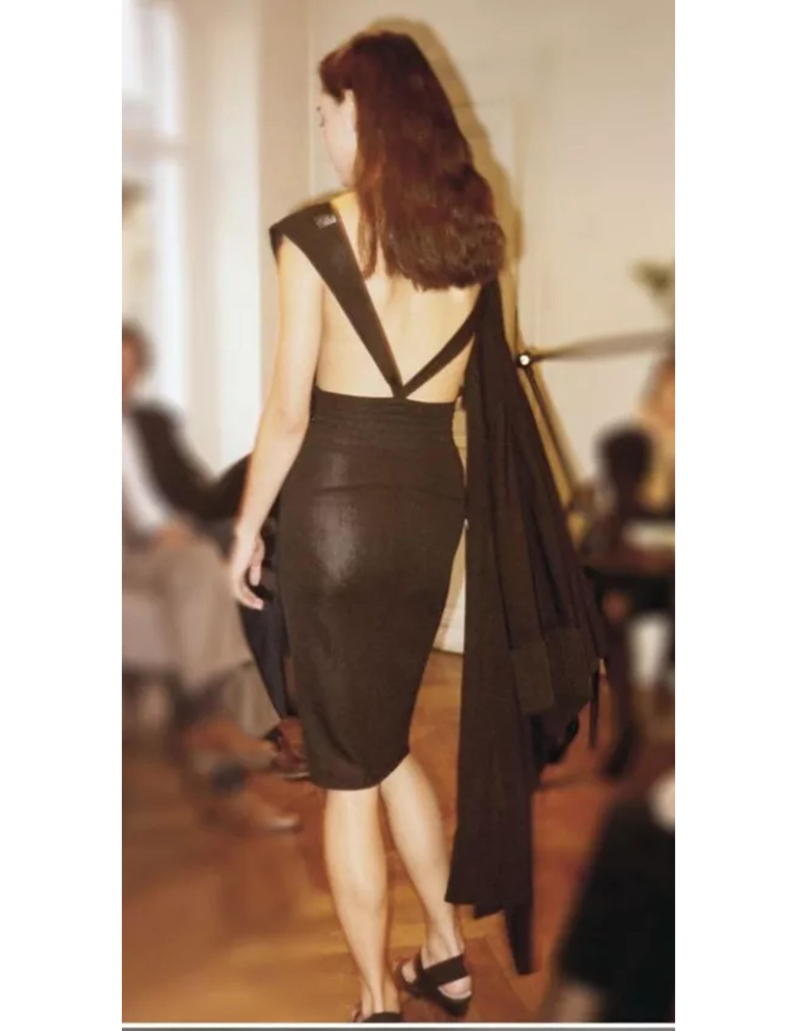 1984 AZZEDINE ALAIA black knit runway dress with wide elastic waistband For Sale 9