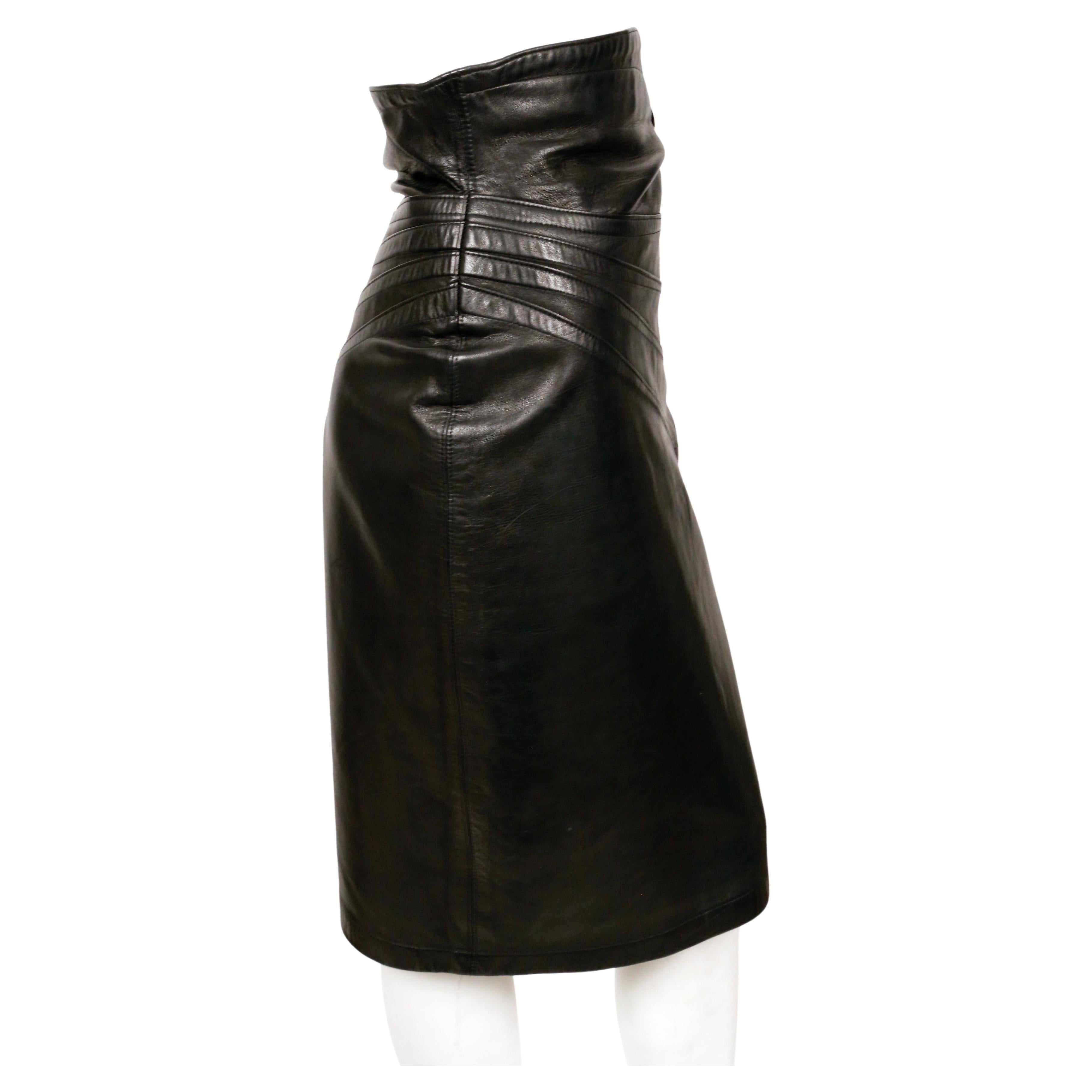 1984 AZZEDINE ALAIA black leather skirt with side buckle In Good Condition In San Fransisco, CA