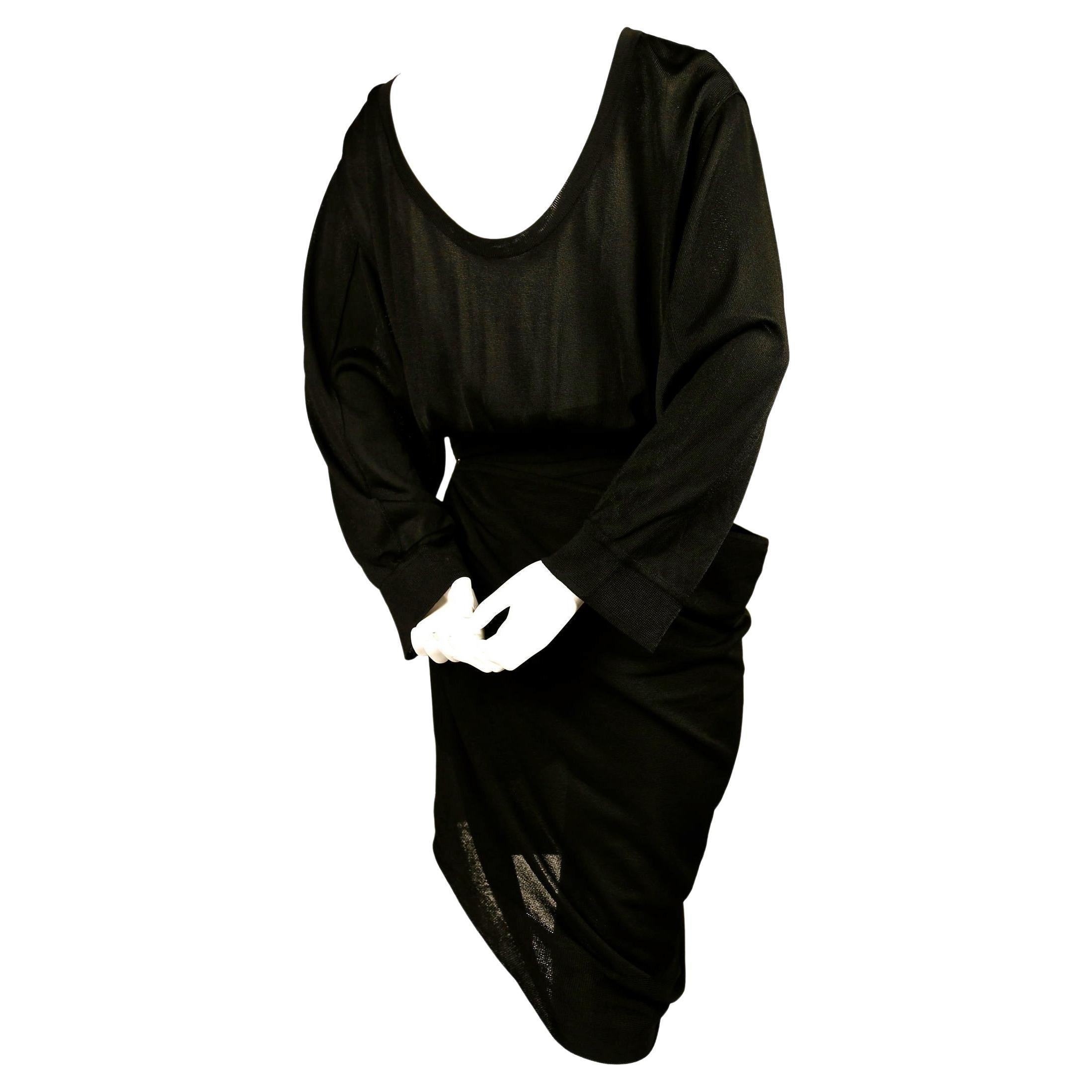  1984 AZZEDINE ALAIA jet black summer playsuit with draped skirt For Sale 1