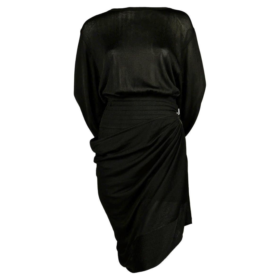  1984 AZZEDINE ALAIA jet black summer playsuit with draped skirt For Sale