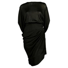  1984 AZZEDINE ALAIA jet black summer playsuit with draped skirt