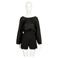 1984 AZZEDINE ALAIA Laufsteg tiefschwarzer Sommer-Strampler mit drapiertem Rock