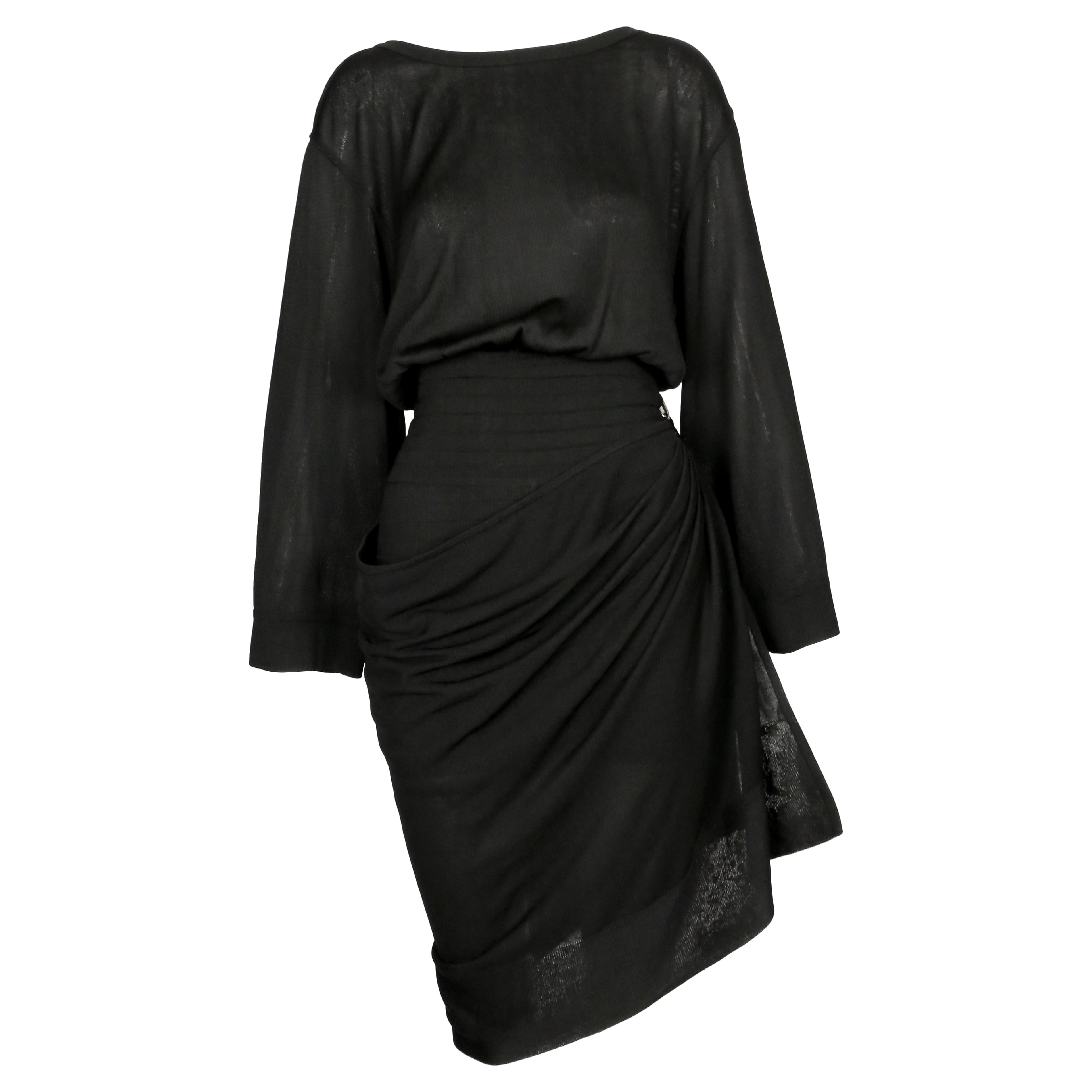 1984 AZZEDINE ALAIA - Completo estivo nero con gonna drappeggiata