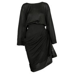 1984 AZZEDINE ALAIA Laufsteg tiefschwarzer Sommer-Strampler mit drapiertem Rock