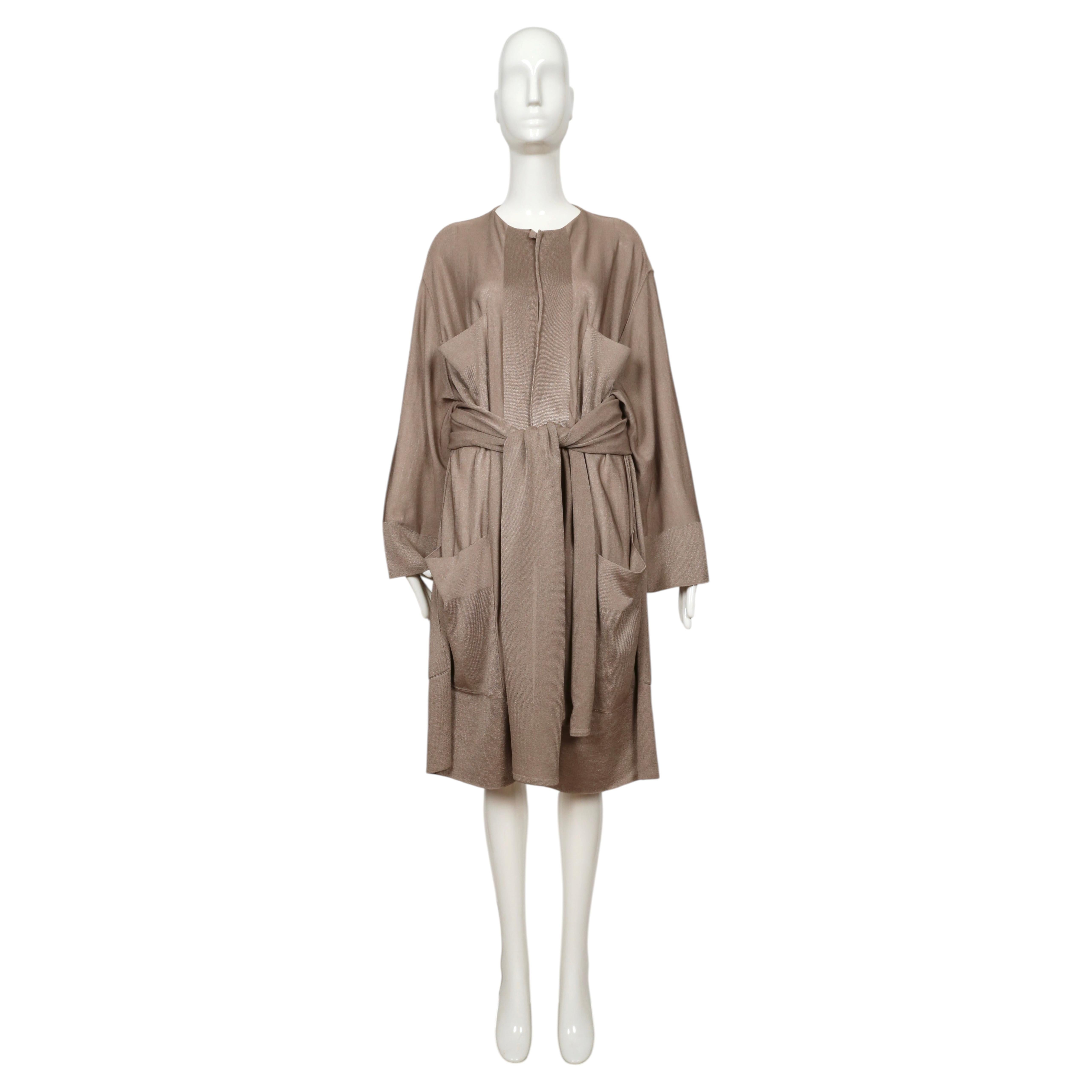 1984 AZZEDINE ALAIA taupe knit RUNWAY sweater jacket with waist tie