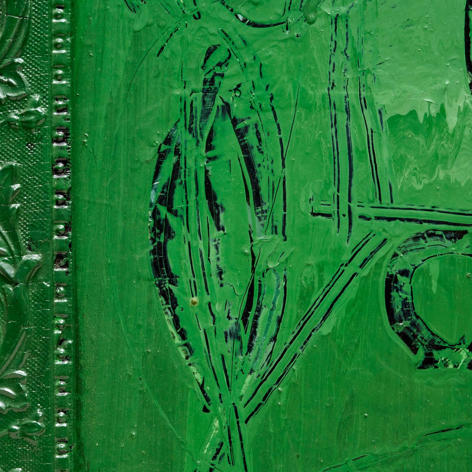 Barry Bridgwood (American, b. 1957) – CO² (1984), enamel on wood, 
signed and dated verso in an artist-modified frame

This compelling 1984 artwork by American artist Barry Bridgwood showcases his innovative approach to industrial materials and
