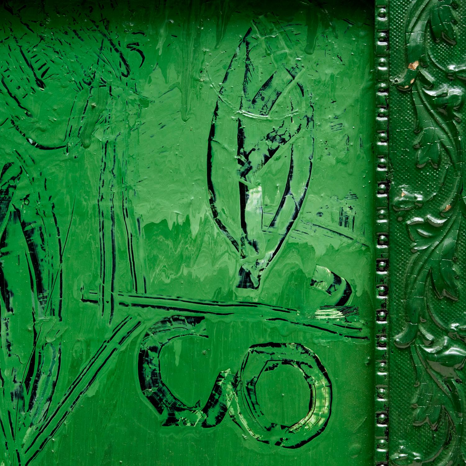 1984 Barry Brigewood (American) Green Enamel on Wood, in Artist Modified Frame In Good Condition For Sale In Morristown, NJ