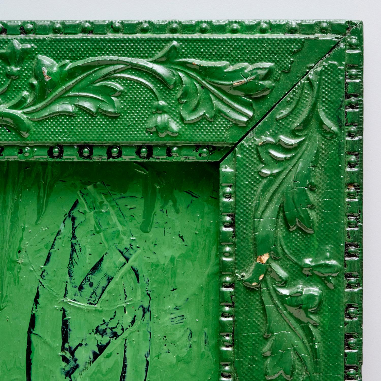 Late 20th Century 1984 Barry Brigewood (American) Green Enamel on Wood, in Artist Modified Frame For Sale
