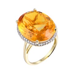 19.84 Carat Citrine Diamond Vintage Style Ring 14 Kaarat Yellow Gold
