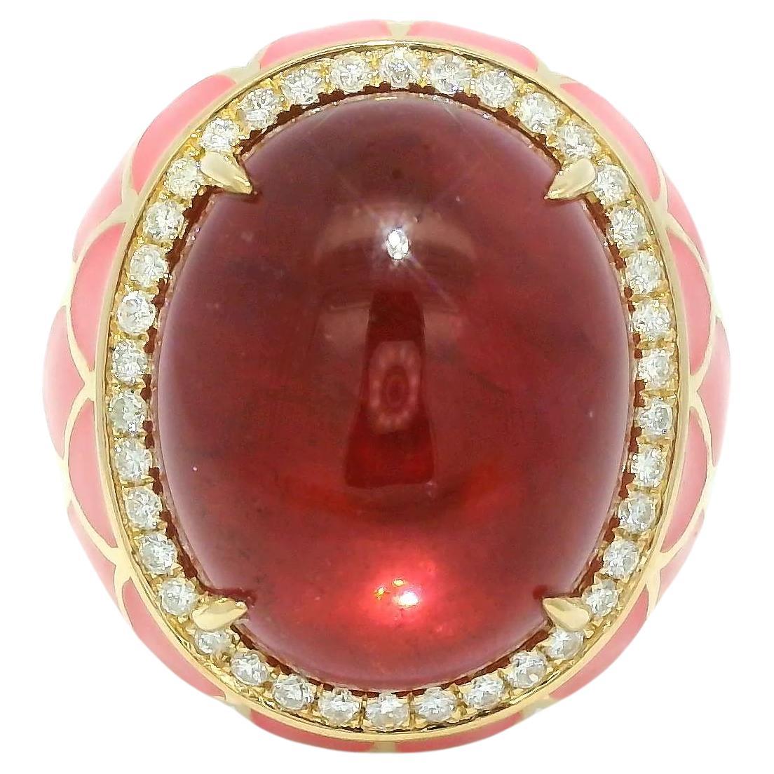 Art Deco 19.84 Carat Tourmaline Diamond Enamel Cocktail Ring in 18 Karat Yellow Ring