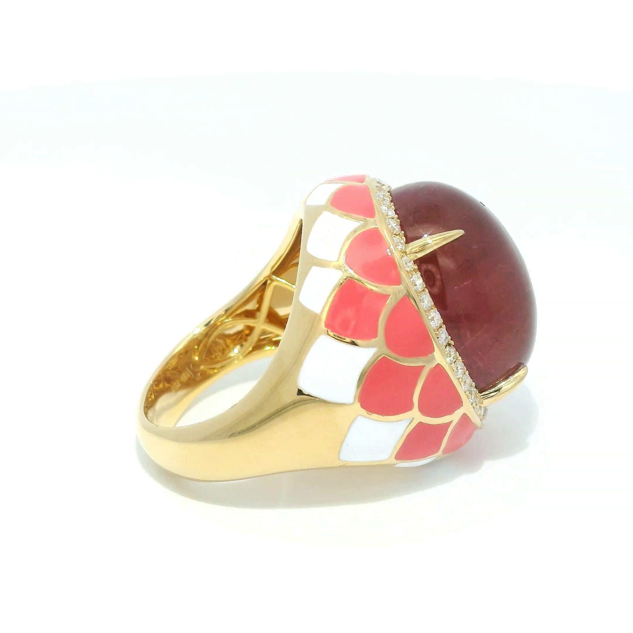 19.84 Carat Tourmaline Diamond Enamel Cocktail Ring in 18 Karat Yellow Ring 1