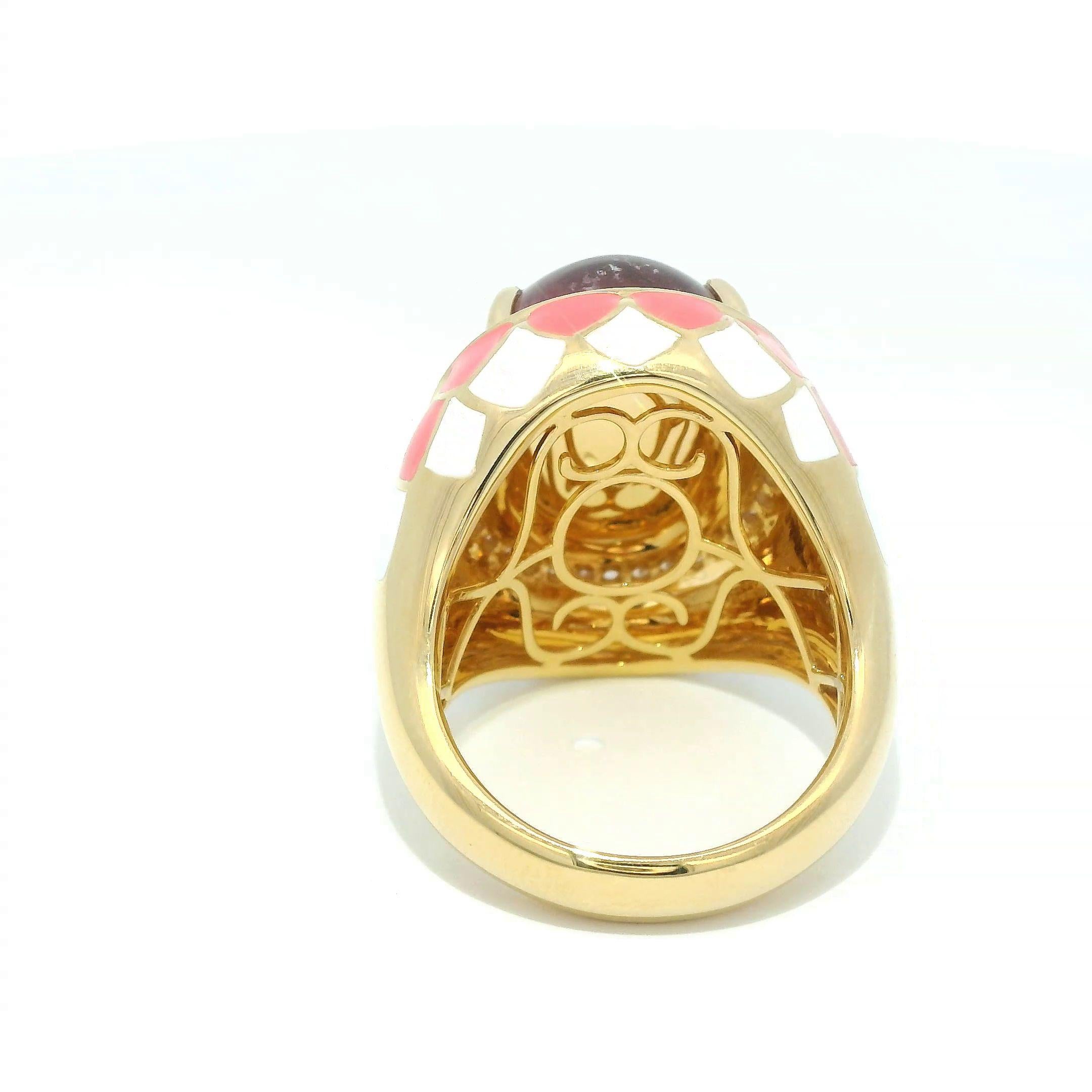 19.84 Carat Tourmaline Diamond Enamel Cocktail Ring in 18 Karat Yellow Ring 2