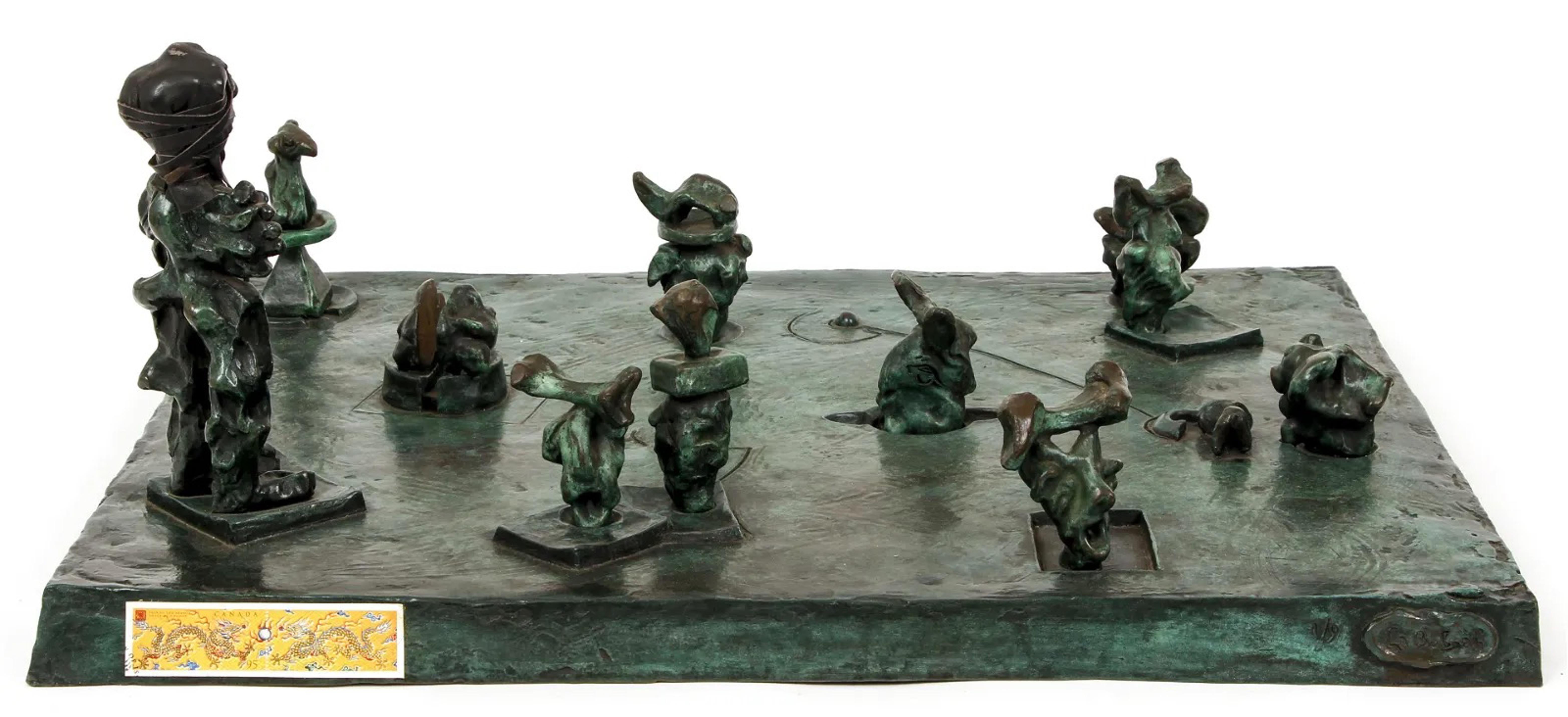 American 1984, Cast and Welded Bronze and Leather Sculpture by Artist Bob La Bobgah For Sale