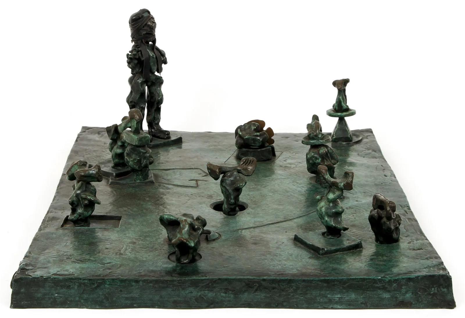 20th Century 1984, Cast and Welded Bronze and Leather Sculpture by Artist Bob La Bobgah For Sale