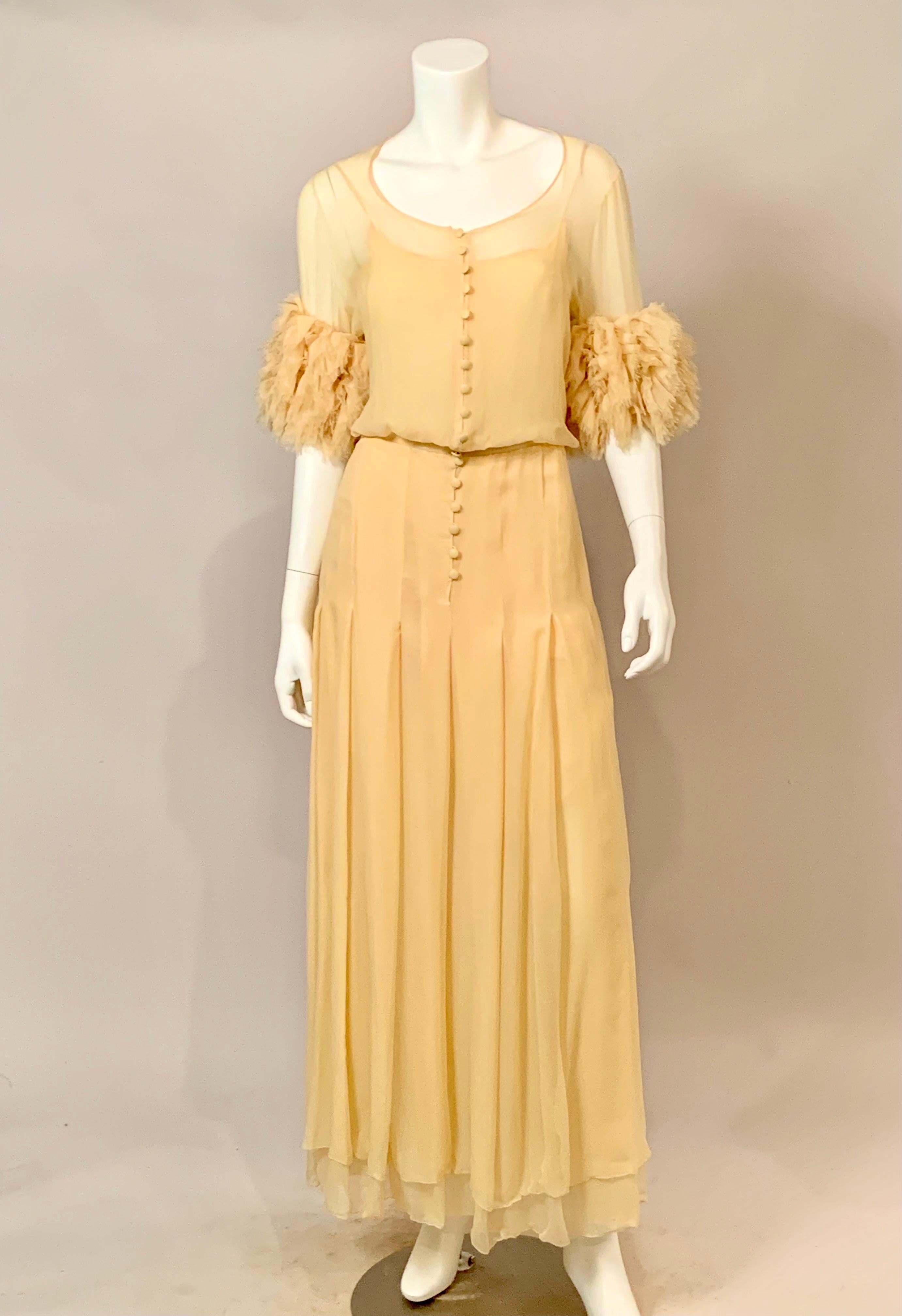 1984 Chanel by Karl Lagerfeld Butter Yellow Silk Chiffon Evening Gown Never Worn 13