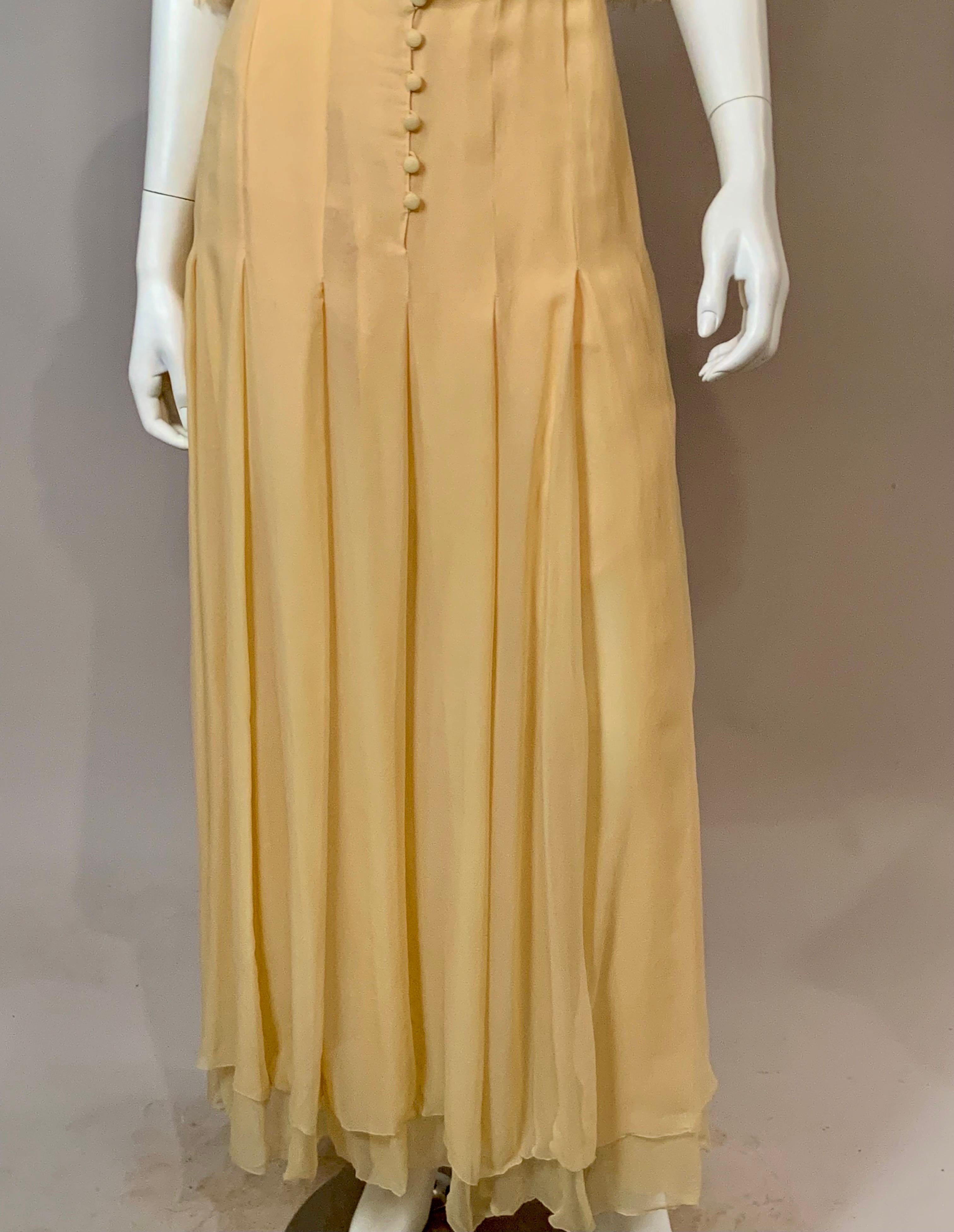 1984 Chanel by Karl Lagerfeld Butter Yellow Silk Chiffon Evening Gown Never Worn In New Condition In New Hope, PA