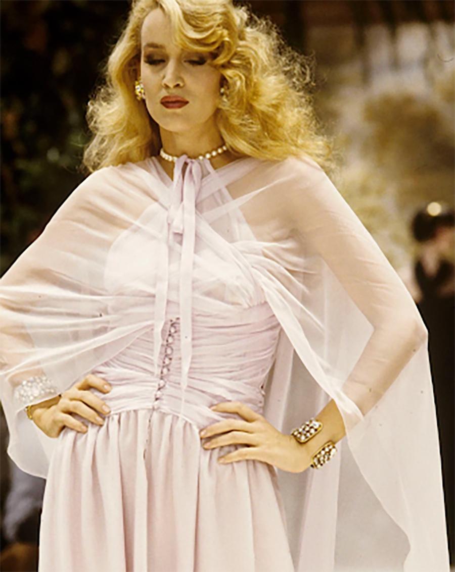 1984 Chanel by Karl Lagerfeld Red Silk Chiffon Gown and Stole 1