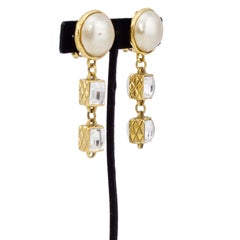 1984 Chanel Collection 23 Pearl and Rhinestone Drop Earrings