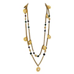 1984 Chanel Gold Necklace with Pearl Discs and Poured Glass