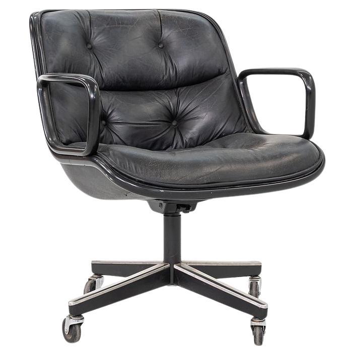 1984 Charles Pollock for Knoll Desk Chair in Black Leather and Chrome
