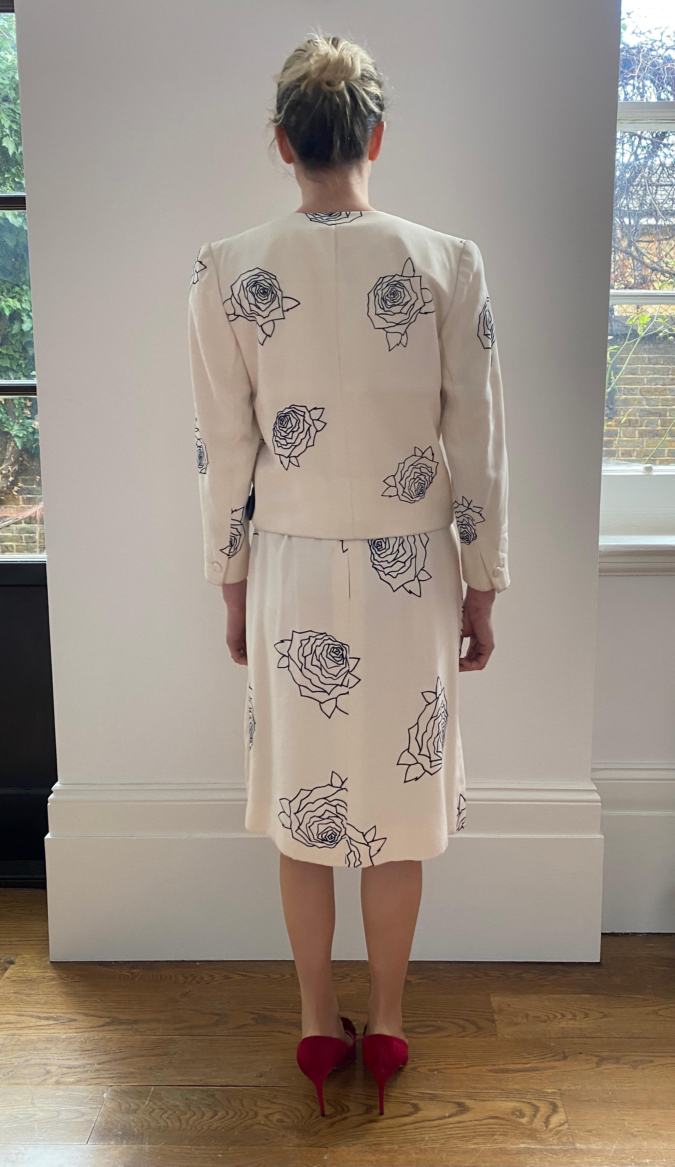 1984 Christian Dior Haute Couture Rose Print Dress Suit 3