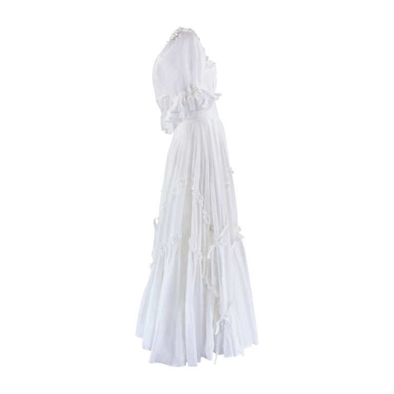 1984 Documented Laura Ashley White Cotton Wedding Dress For Sale at 1stDibs