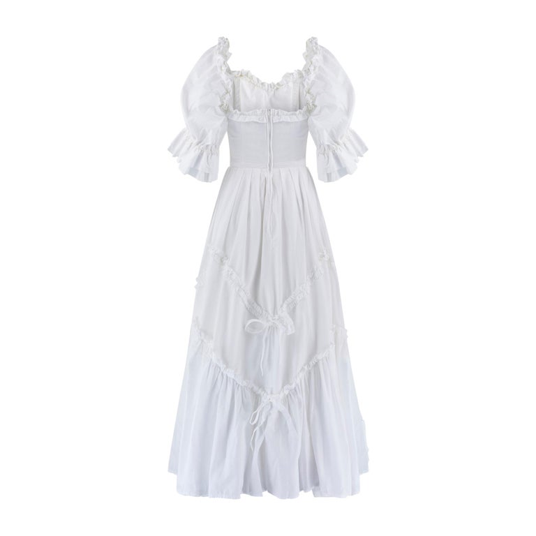 1984 Documented Laura Ashley White Cotton Wedding Dress For Sale at 1stDibs