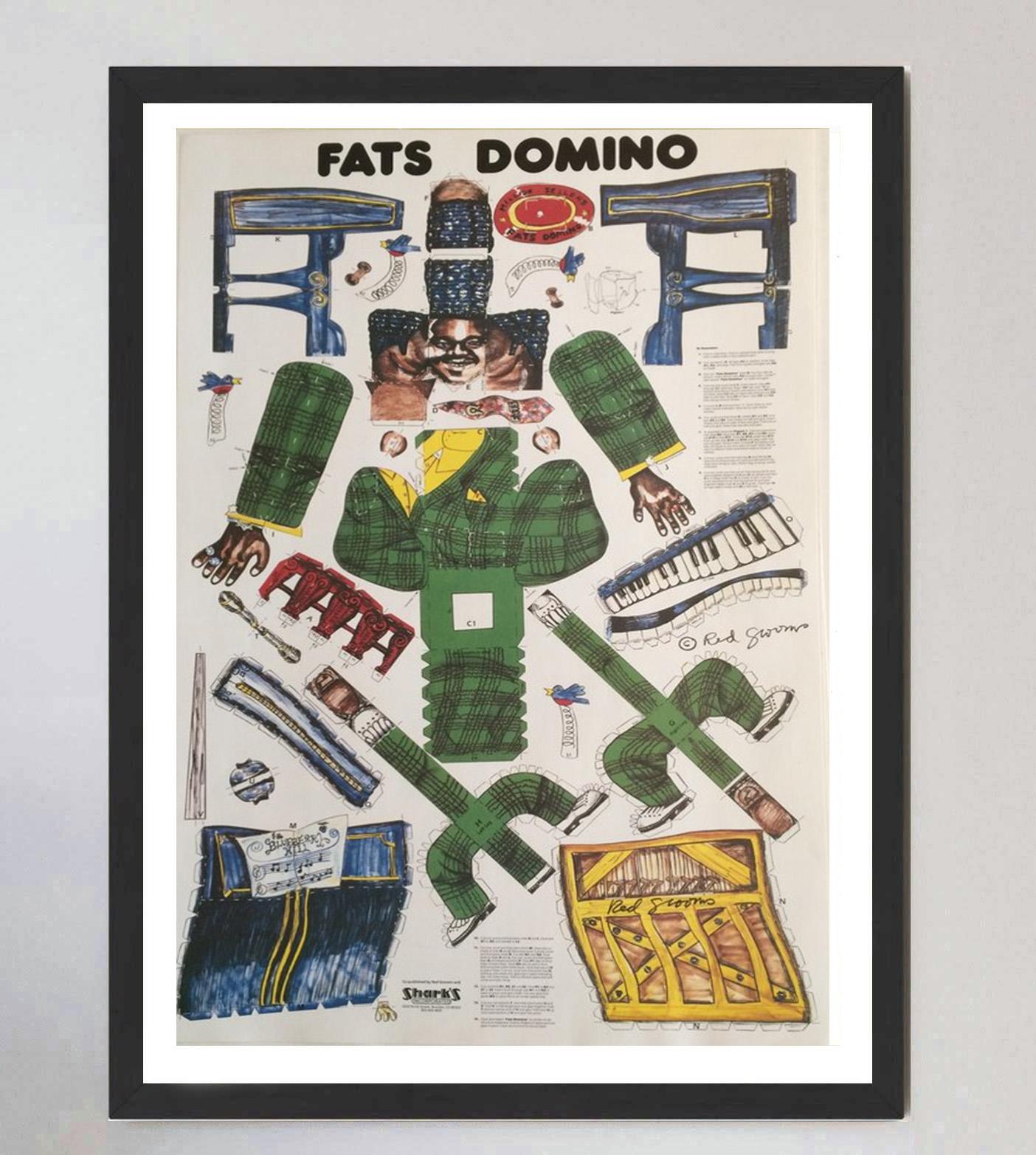 Splendido poster creato dall'artista Red Grooms di Fats Domino, realizzato nel 1984. L'artista multimediale Grooms è conosciuto soprattutto per le sue costruzioni pop art. Questo poster taglia e incolla è tipico delle sue opere. Questo poster del