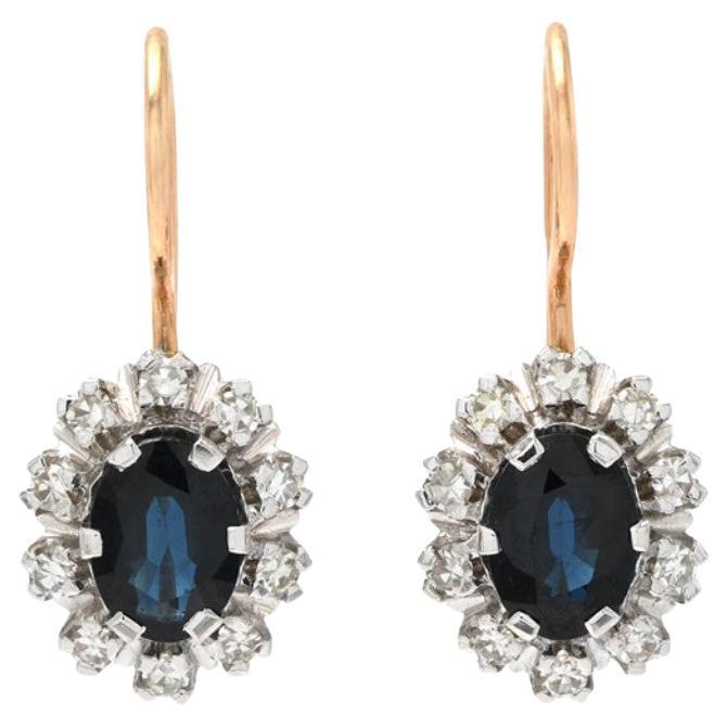 1984 Finish Ohrringe natürlich 2.5 ctw Saphir Diamanten massiv 14 Gold /3.72gr