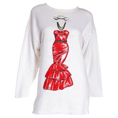 1984 Franco Moschino Paper Doll Sweatshirt w Image of Red Dress From Runway
