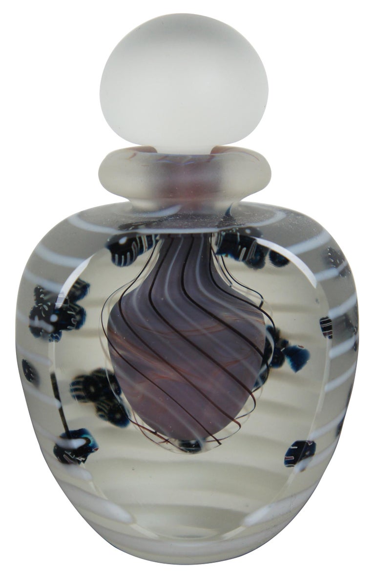 1984 Hand Blown Signed Art Glass Perfume Bottle Milli Chips Satin