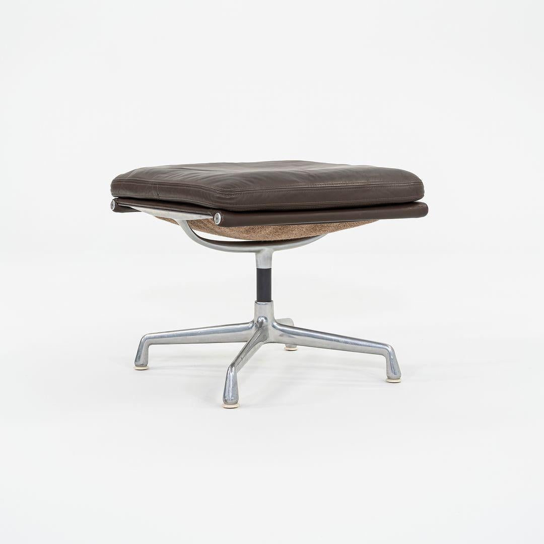 Modern 1984 Herman Miller Eames Aluminum Group Soft Pad Ottoman Brown Leather 22x22 in