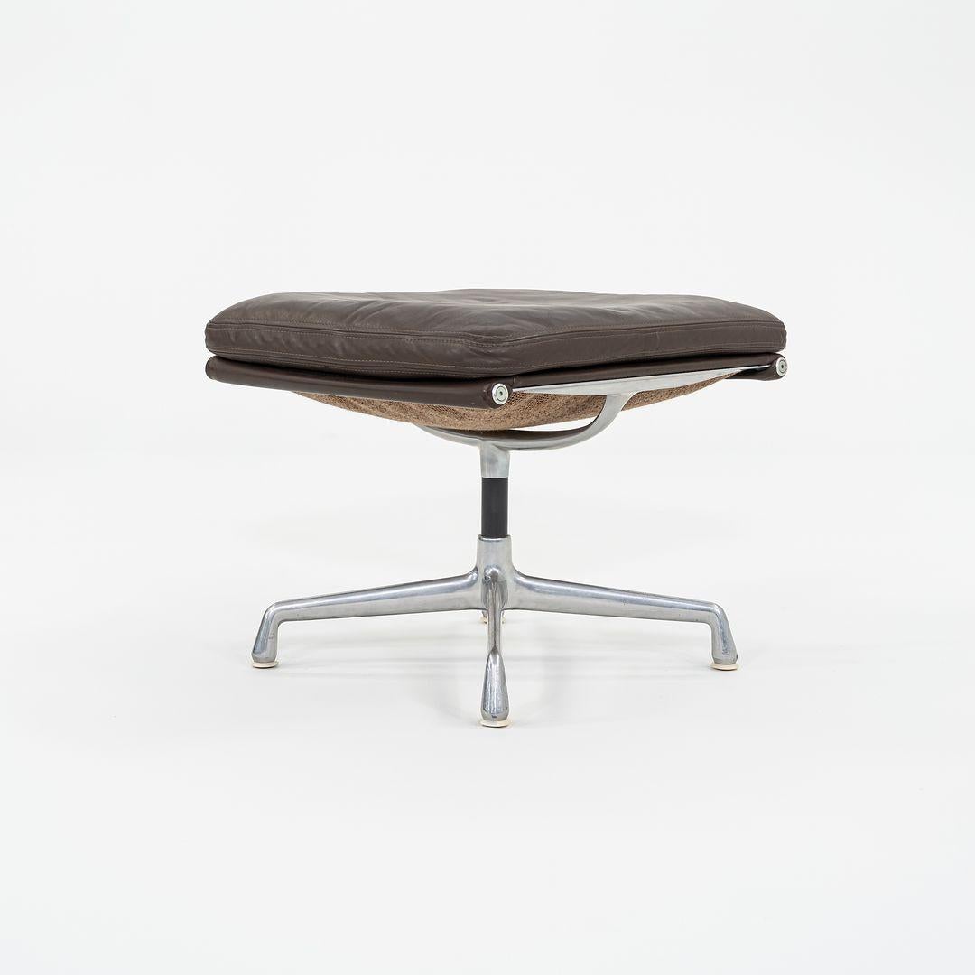 1984 Herman Miller Eames Aluminum Group Soft Pad Ottoman Brown Leather 22x22 in 1