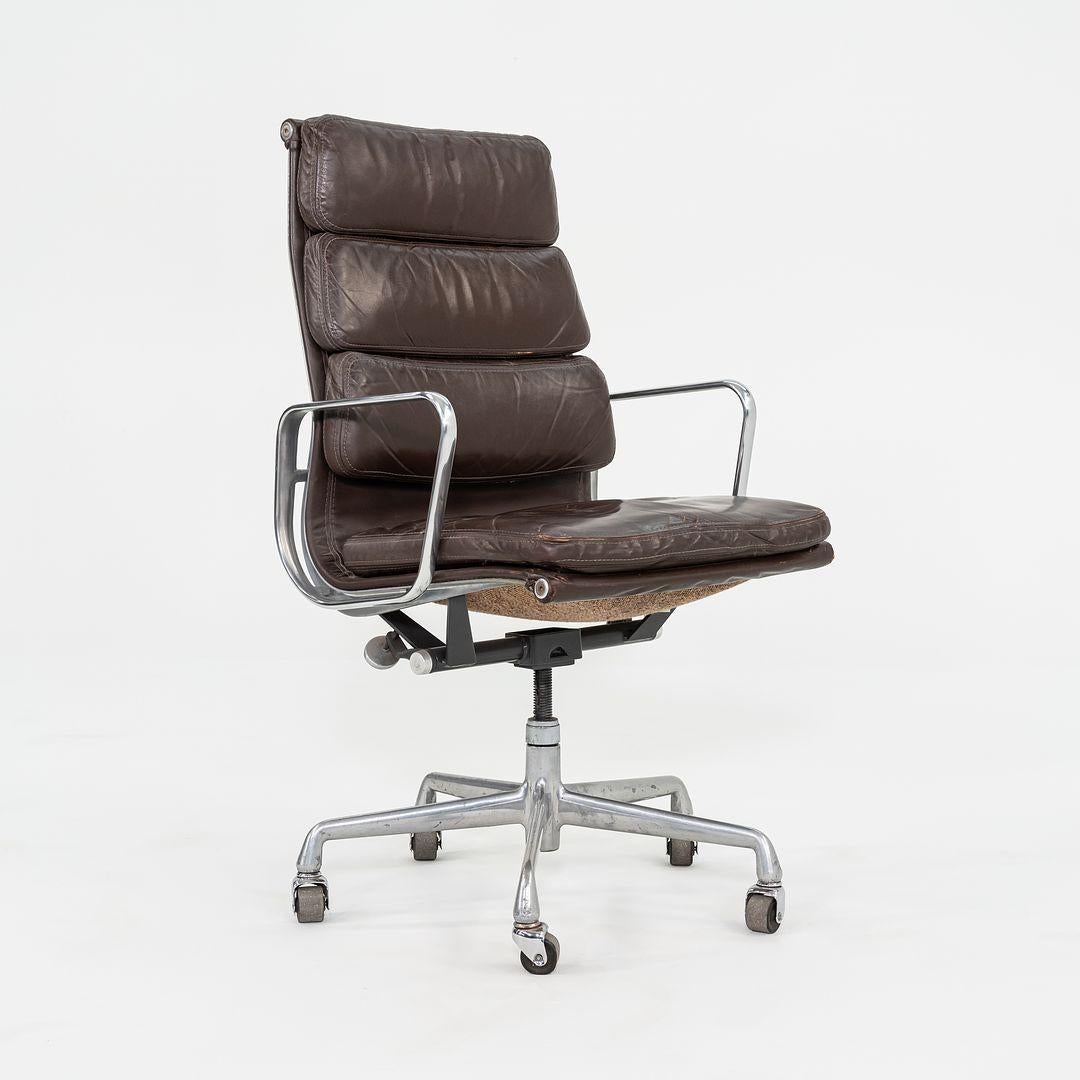 Modern 1984 Herman Miller Eames Soft Pad Executive Desk Chair Brown Leather Fabric Back
